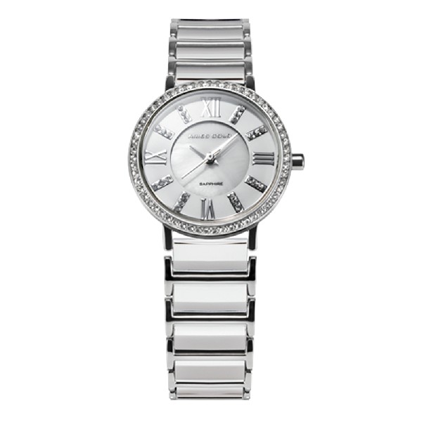 ARIES GOLD ENCHANT GLITTER SILVER STAINLESS STEEL PS 310L S-WHITE CERAMIC WOMEN'S WATCH